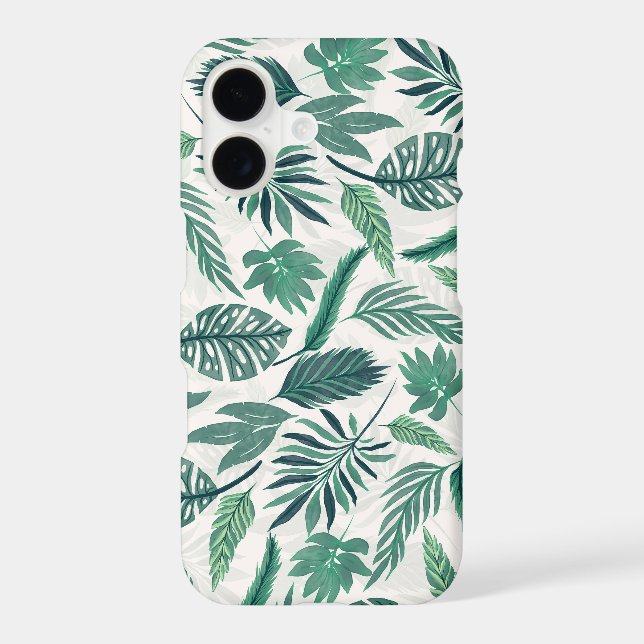 Modern Green Teal Tropical Leaves Design iPhone Case (Back)