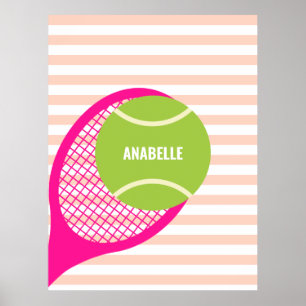 Modern Green Tennis Ball Pink Name Poster
