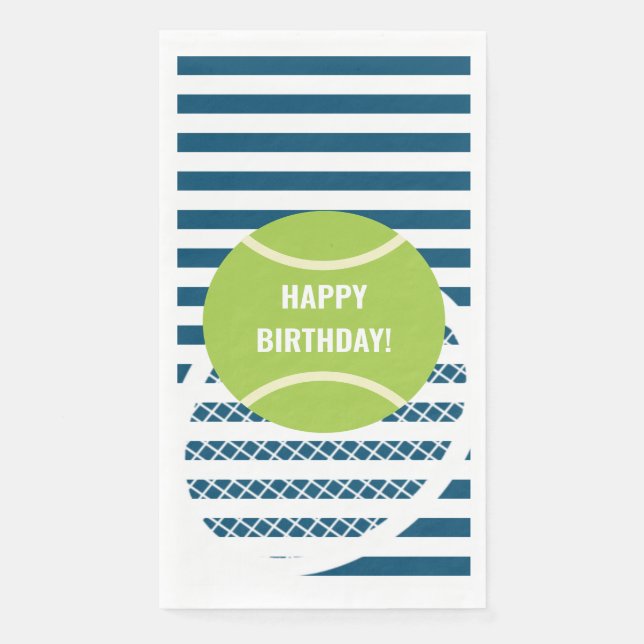 Modern Green Tennis Ball Striped Birthday Napkin (Front)