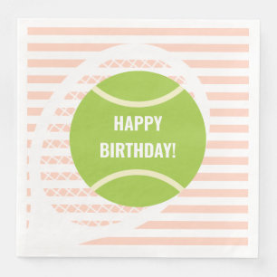 Modern Green Tennis Ball Striped Birthday Pink Napkin