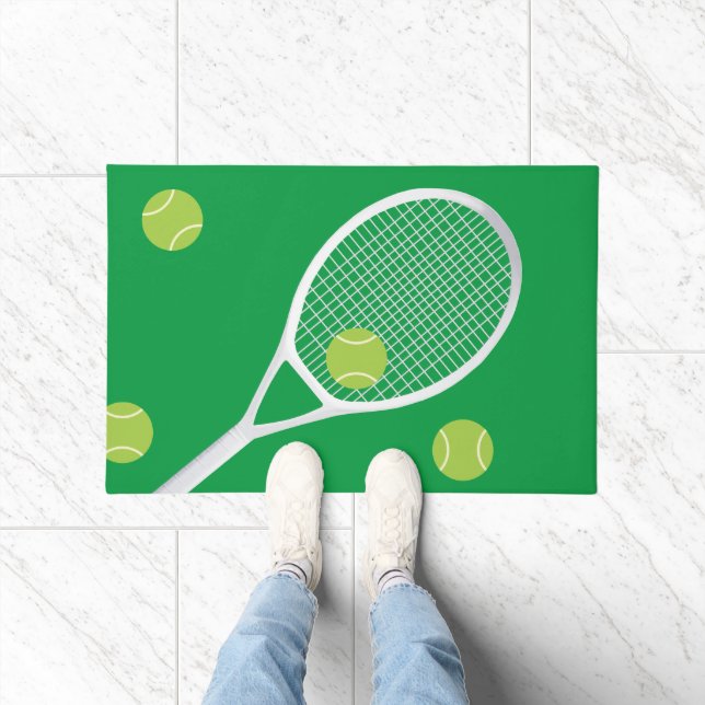 Modern Green Tennis Racket Ball Doormat (Indoor)