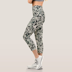 Modern Green Terrazzo Capri Leggings