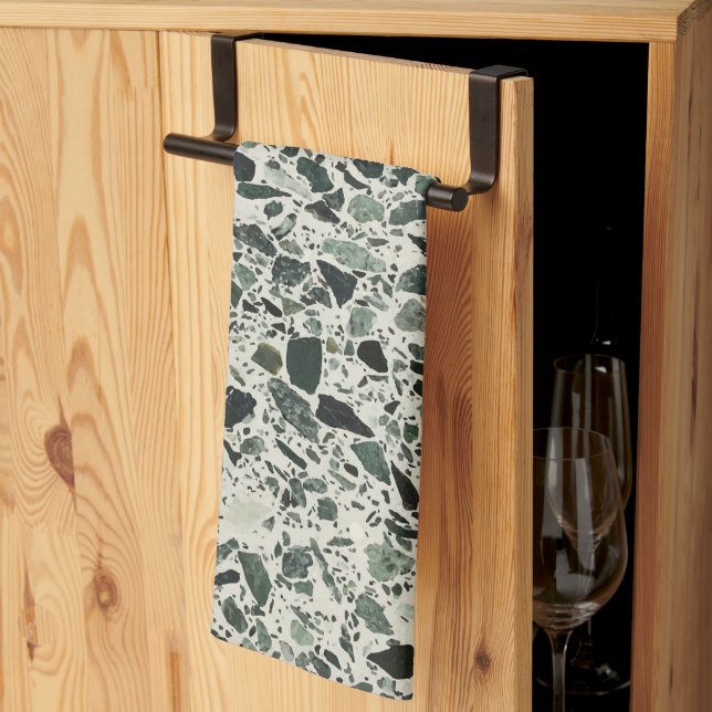 Modern Green Terrazzo Tea Towel (Thirds Fold)