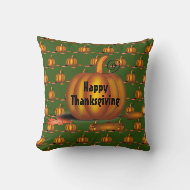 Modern Green Thanksgiving Pumpkin Cushion (Front)
