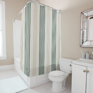Modern Green Ticking Stripe Linen Texture Shower Curtain
