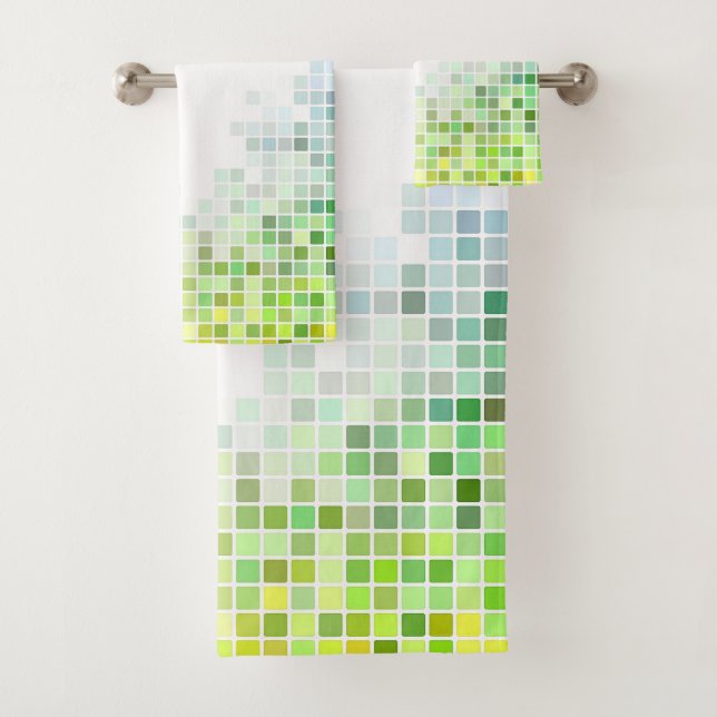 Modern Green Tile Pattern Bath Towel Set (Insitu)