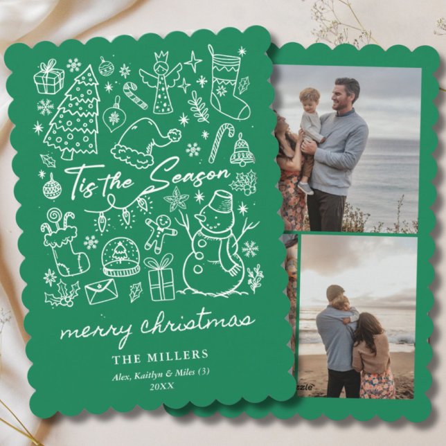 Modern Green Tis the Season Christmas Doodle Holiday Card (Modern Green Tis the Season Christmas Doodle Holiday Card
)