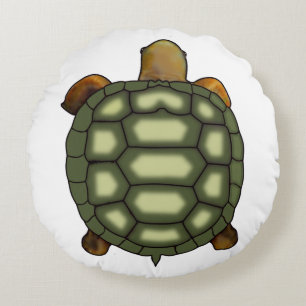 Modern Green Tortoise on White Round Pillow