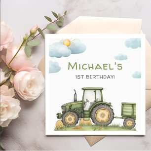 Modern Green Tractor 1st Birthday Party Napkin