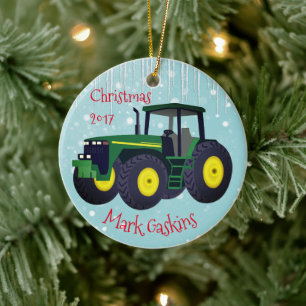 Modern Green Tractor "Christmas 20XX" Ceramic Tree Decoration