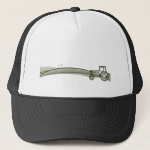 Modern Green Tractor Illustration Cap