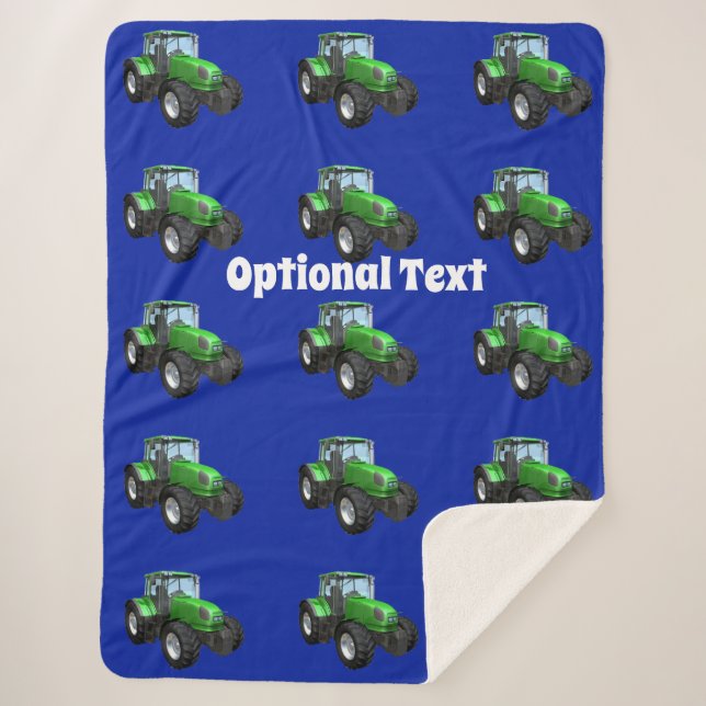 Modern Green Tractor Pattern Sherpa Blanket (Front)