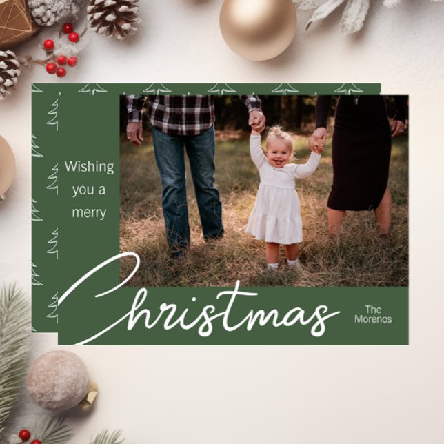 Modern Green Tree Family Photo Christmas Card (Creator Uploaded)
