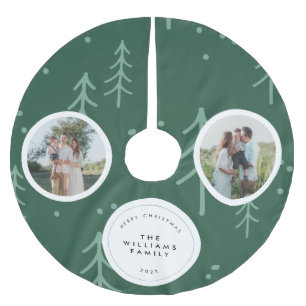 Modern Green Tree Family Photo Holiday  Brushed Polyester Tree Skirt
