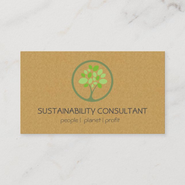 Modern green tree logo sustainability consultant business card (Front)