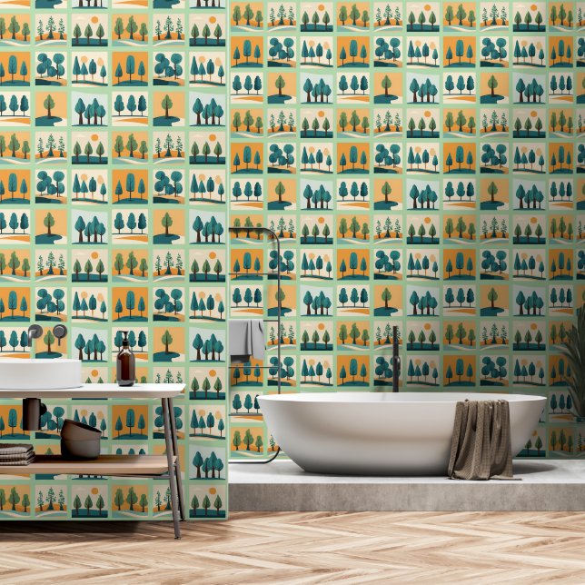 Modern green trees wallpaper (Bathroom)