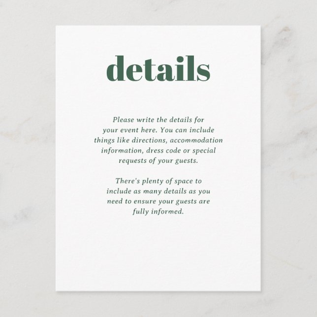 Modern Green Trendy Mix Match Wedding Details Enclosure Card (Front)