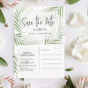 Modern Green Tropical Foliage Save the Date Postcard