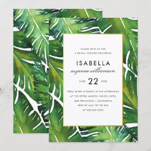 Modern Green Tropical Leaves Bridal Shower Invitation