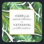 Modern Green Tropical Leaves Wedding Square Sticker<br><div class="desc">Create your own "Modern Green Tropical Leaves Wedding" theme by Eugene Designs.</div>
