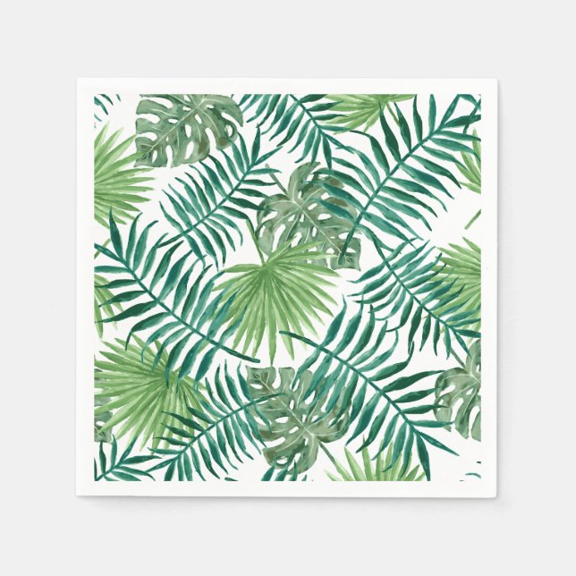 Modern Green Tropical Palm Leaves Napkin (Front)