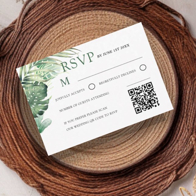 Modern Green Tropical RSVP Wedding  Card (Creator Uploaded)