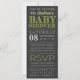 Modern Green Typography Baby Shower Long Invitation