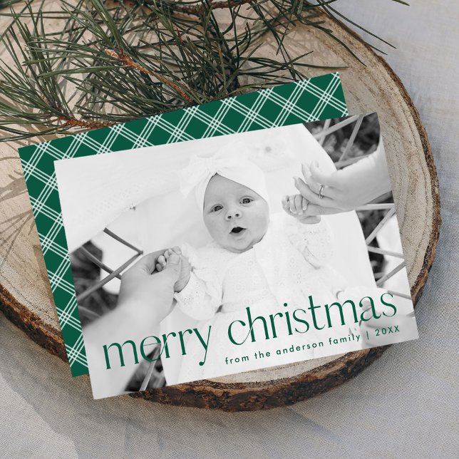 Modern Green Typography Merry Christmas Photo Holiday Card (Creator Uploaded)