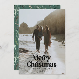  Modern green watercolor botanical typography Holiday Card