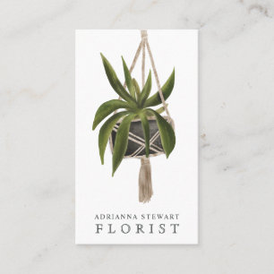Modern green watercolor house plant florist business card