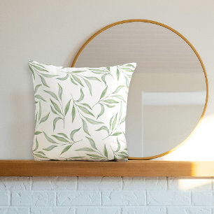Modern Green Watercolor Leaves Botanical Pattern Cushion