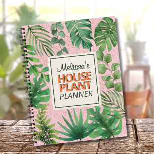 Modern Green Watercolor Leaves House Plant Pattern Notebook