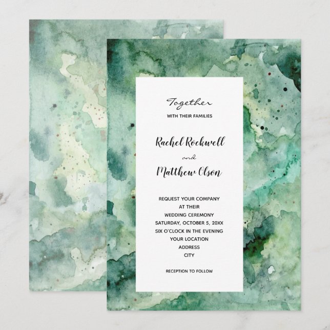 Modern Green Watercolor Wedding Invitation (Front/Back)