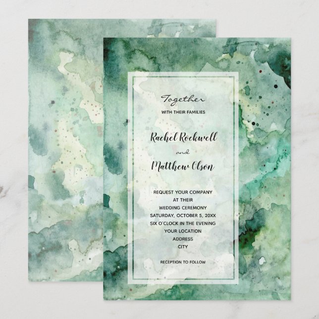 Modern Green Watercolor Wedding Invitation (Front/Back)