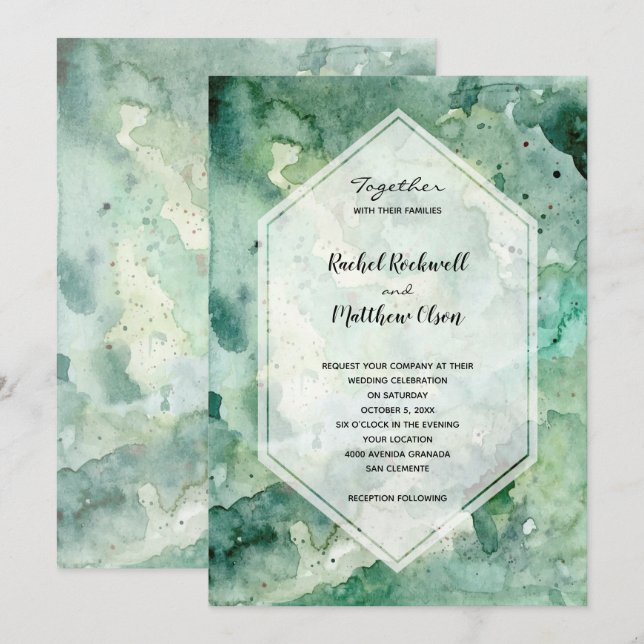 Modern Green Watercolor Wedding Invitation (Front/Back)