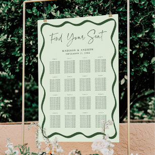 Modern Green Wavy Frame 16 Table Seating Chart