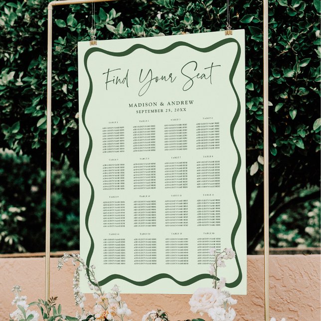 Modern Green Wavy Frame 16 Table Seating Chart (Creator Uploaded)