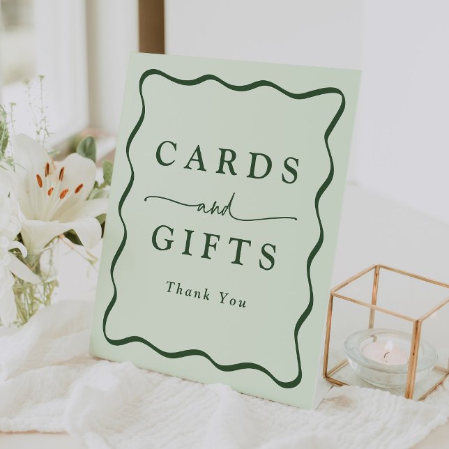 Modern Green Wavy Frame Cards and Gifts Pedestal Sign (Creator Uploaded)