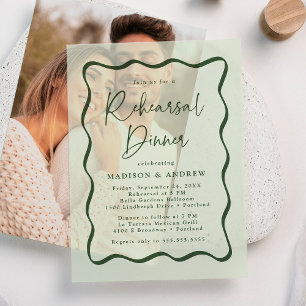 Modern Green Wavy Frame Rehearsal Dinner Vellum Invitations