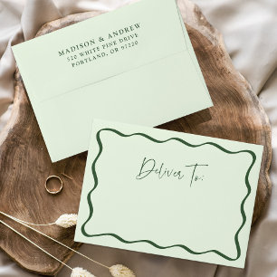 Modern Green Wavy Frame Wedding Envelope