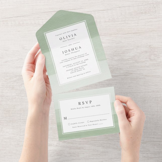 Modern Green Wedding All In One Invitation (Tearaway)