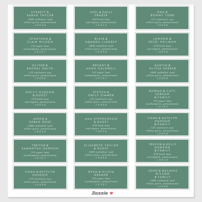 Modern Green Wedding Guest Address Labels (Sheet)