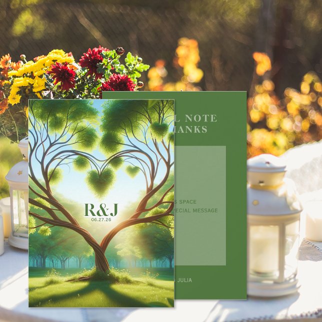 Modern Green Wedding Thank You Card (Modern Green Wedding Thank You Card (front and back))