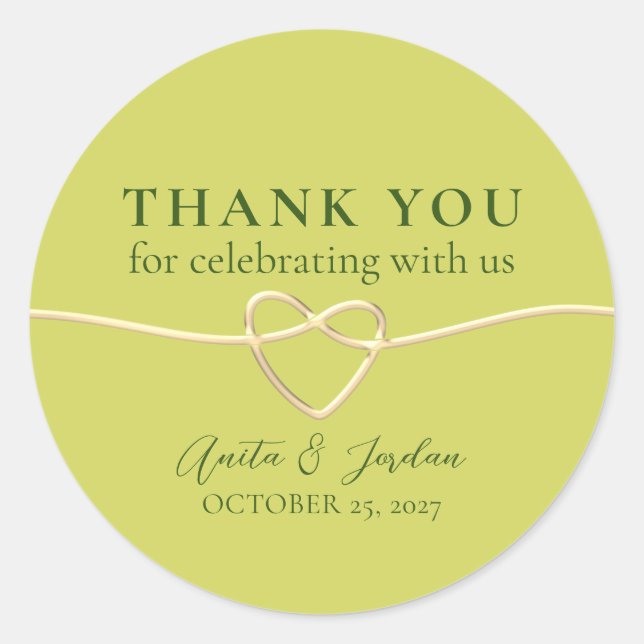 Modern Green Wedding Thank You Classic Round Sticker (Front)