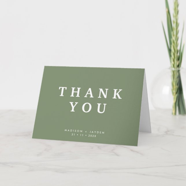 Modern Green Wedding Thank You Folding Card (Front)
