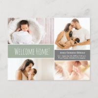 Modern Green Welcome Home Baby boy Photo Collage