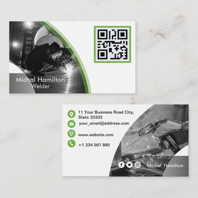 Modern Green Welder Business Card (Front/Back)