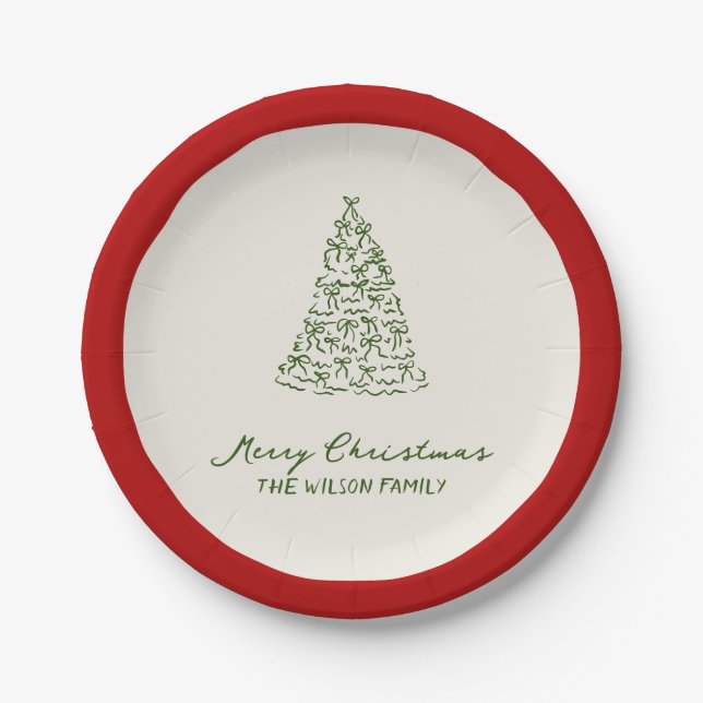 Modern Green Whimsical Christmas Paper Plate (Front)