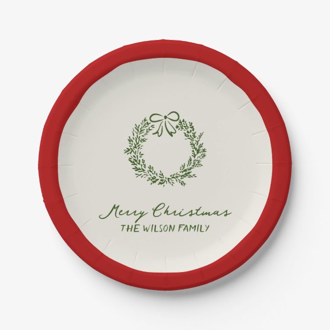 Modern Green Whimsical Christmas Paper Plate (Front)