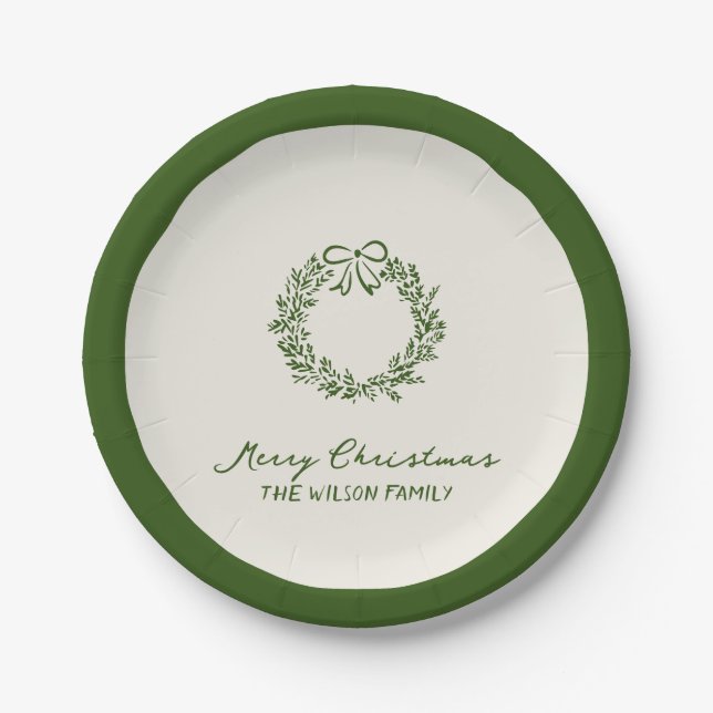 Modern Green Whimsical Christmas Paper Plate (Front)